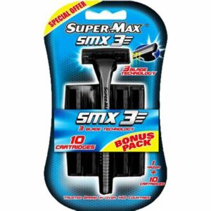 Supermax triple blades system 1 razor +10 cartridges bonus pack