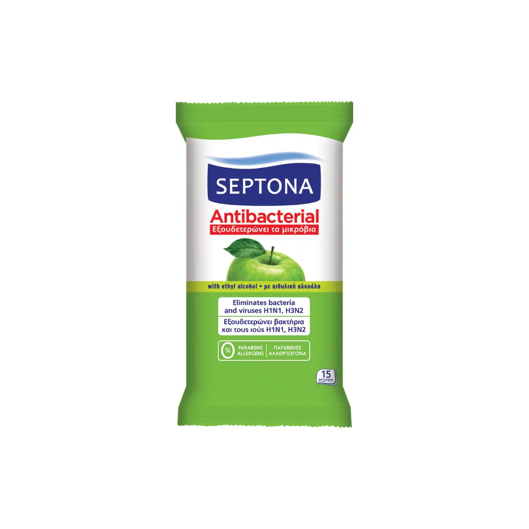 SEPTONA ANTIBACTERIAL WIPES GREEN APPLE 15pcs