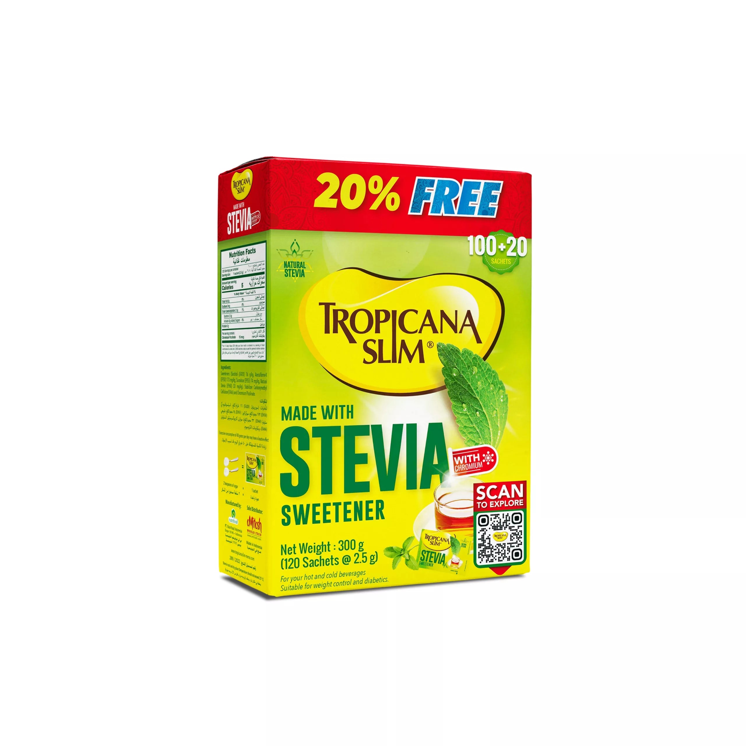 Tropicana Stevia/ Chromium 100 Sachets+20% free